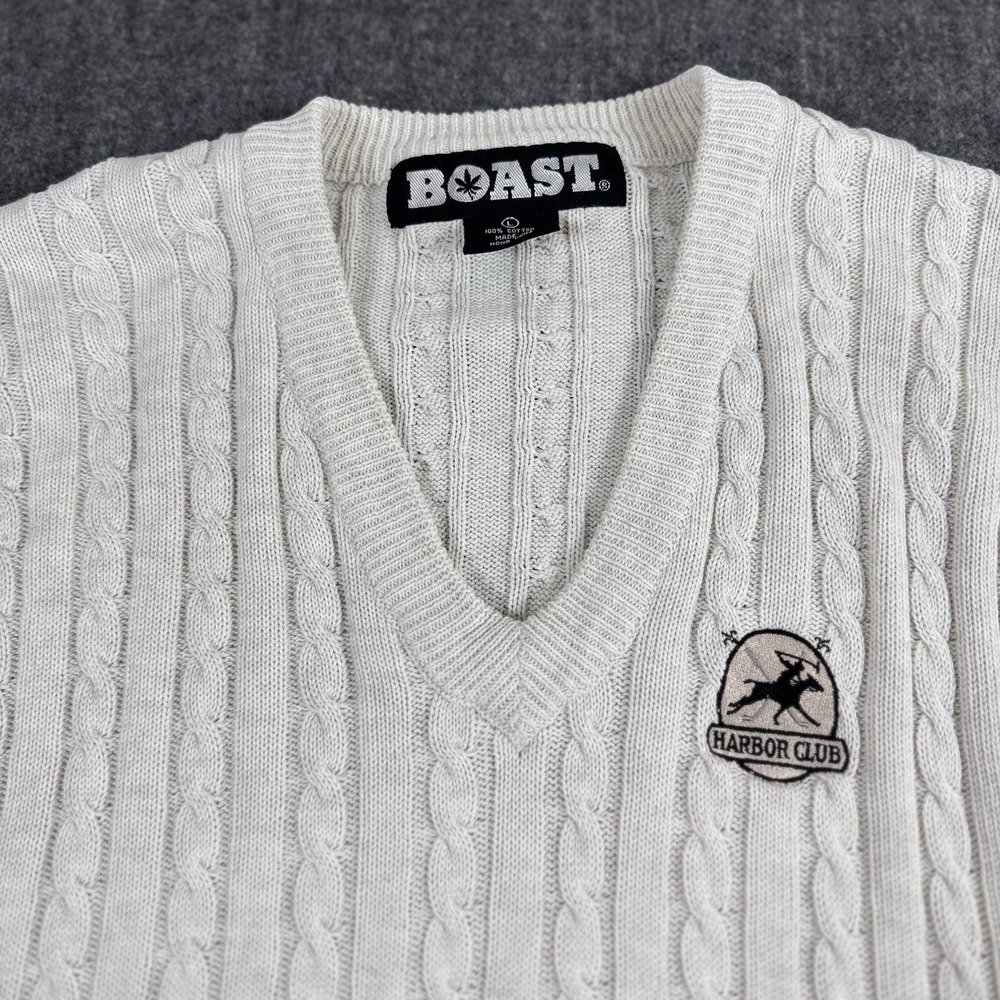 Vintage BOAST Men's Sweater Vest L Cable Knit Harbor Club 100% Cotton Hong Kong